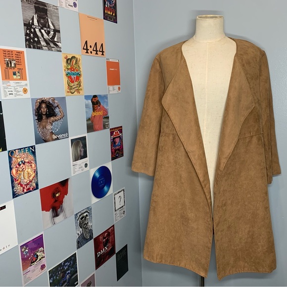 H&M Faux Suede Duster Jacket Brown Tan - Picture 1 of 9